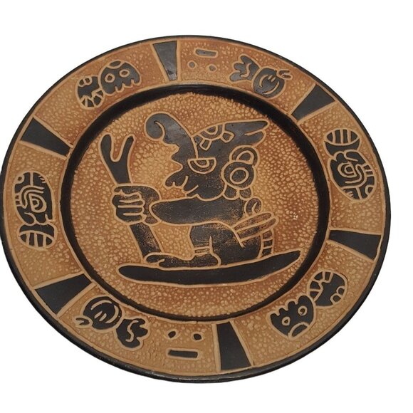 unbranded Other - Decorative Plate VTG Mayan Aztec Tribal Clay Terracotta Folk Art 10" Wall Decor